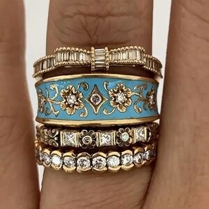 💥Elegant Gold and Blue Floral Ring Set